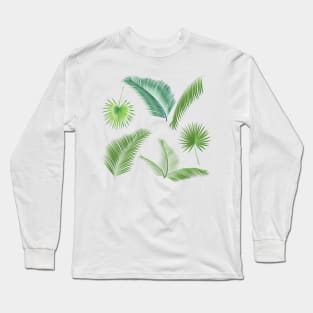 Palm Tree leaves tropical Summer floral decor Long Sleeve T-Shirt